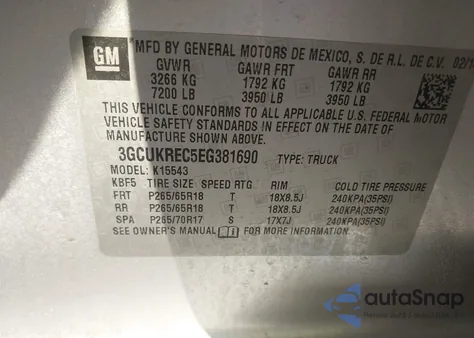 2014 Chevrolet Silverado 1500 2Lt z USA, uszkodzony, nr VIN 3GCUKREC5EG381690